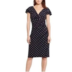 Lauren Ralph Lauren Navy Polka Dot Midi Dress